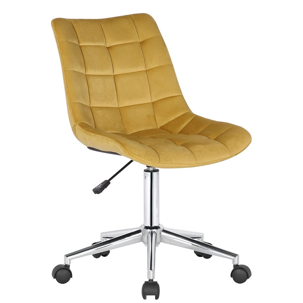 Krzesło Biurowe SAMMY, Ekskluzywny Design, Metalowa Podstawa, Aksamit kolor Żółty