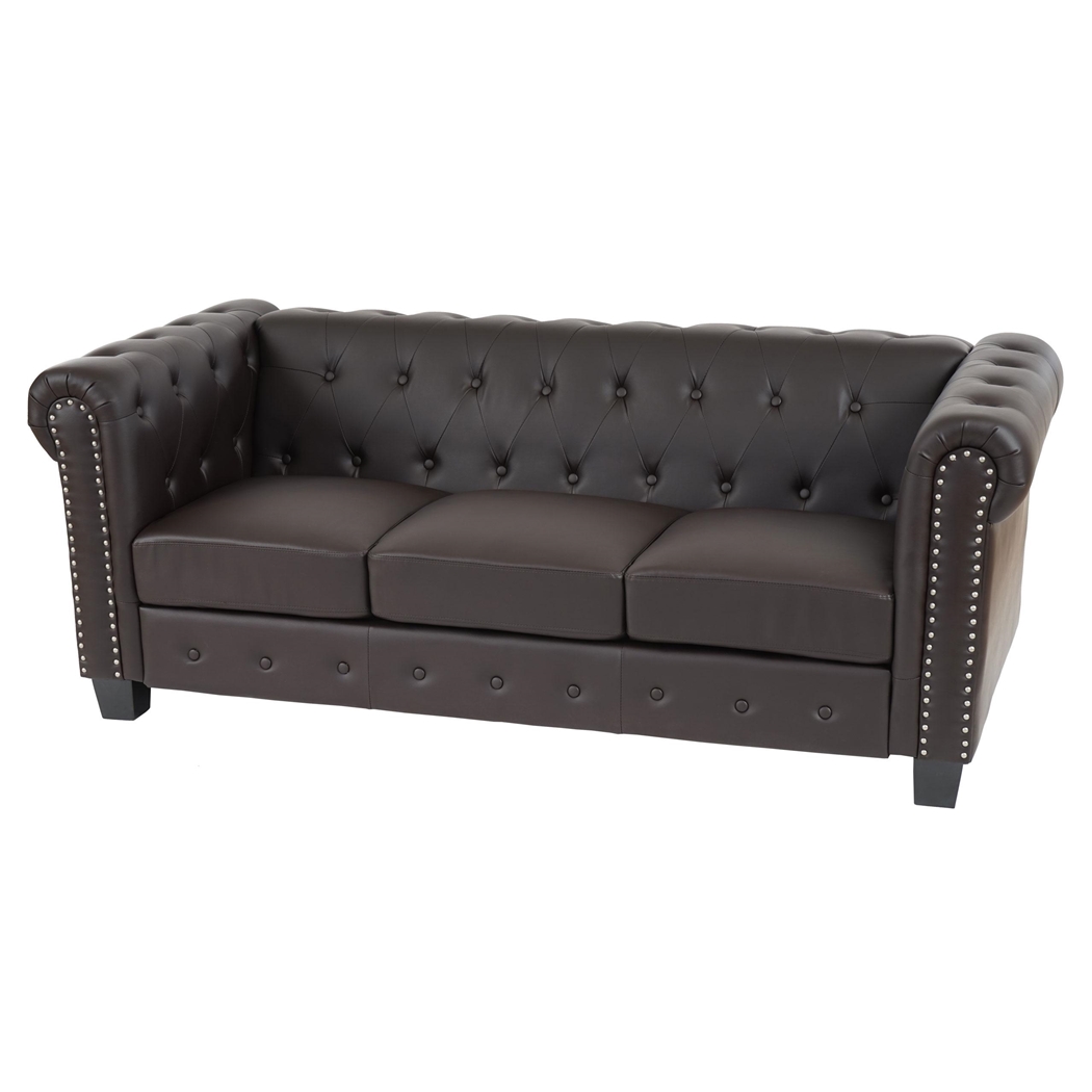Sofa 3-osobowa CHESTER, Klasyczny i Elegancki Design, Skóra, Kwadratowe Nóżki, Kolor Brązowy