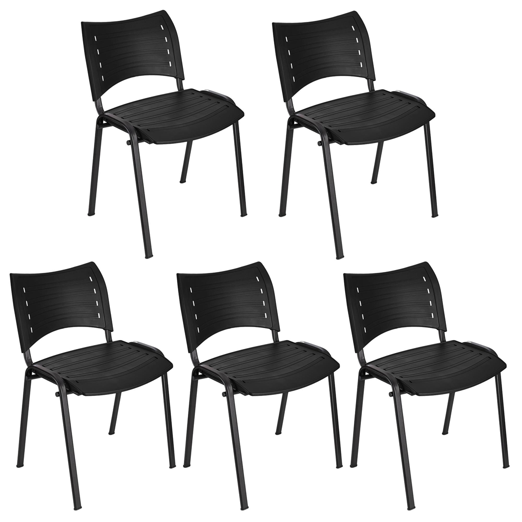 Zestaw 5 szt. Krzesła Konferencyjne ELVA, Sztaplowane i Bardzo Praktyczne, Wysoka Jakość, Czarne i Czarne Nogi