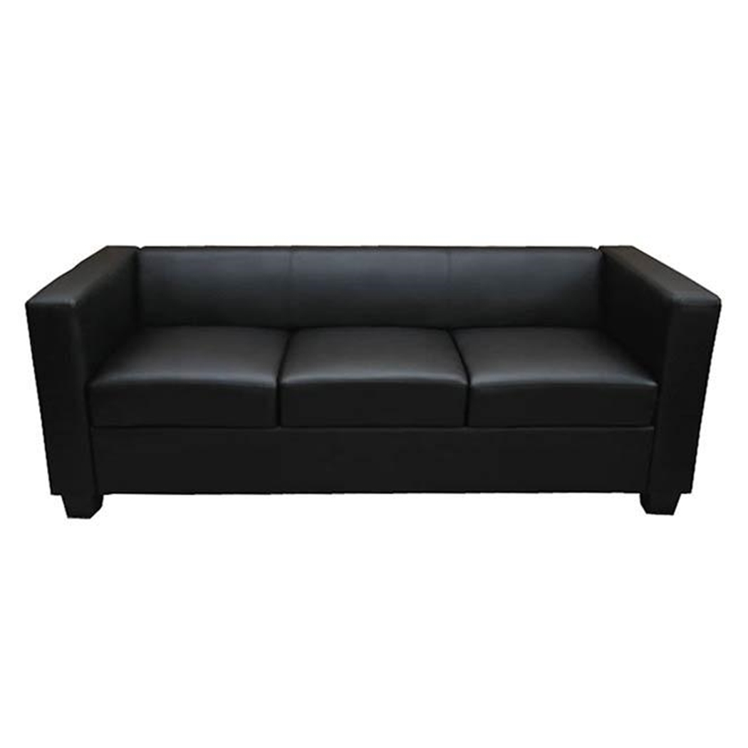 Sofa 3-osobowa BASILIO, Elegancki Design, Duży Komfort, Skóra, Kolor Czarny