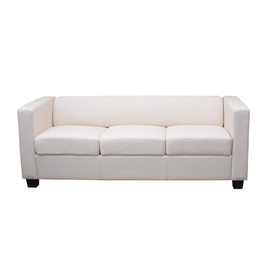 Sofa 3-osobowa BASILIO, Elegancki Design, Duży Komfort, Skóra, Kolor Kremowy