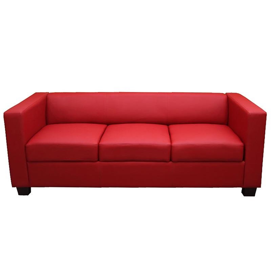 Sofa 3-osobowa BASILIO, Elegancki Design, Duży Komfort, Skóra, Kolor Czerwony