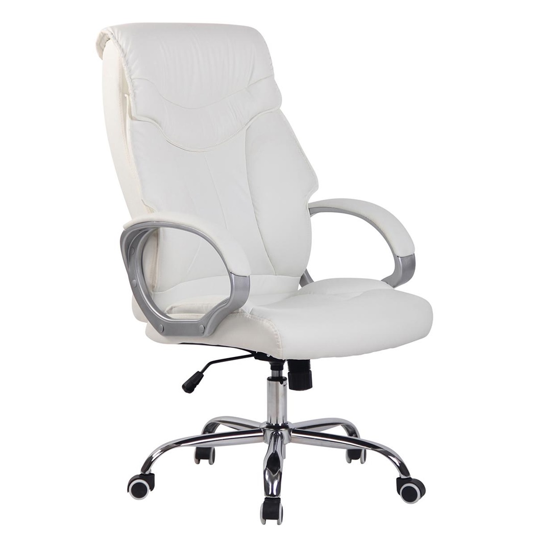 Krzesło Biurowe KIMI, duże Ergonomiczne Oparcie z Podwójną Tapicerką, Skóra, kolor Biały