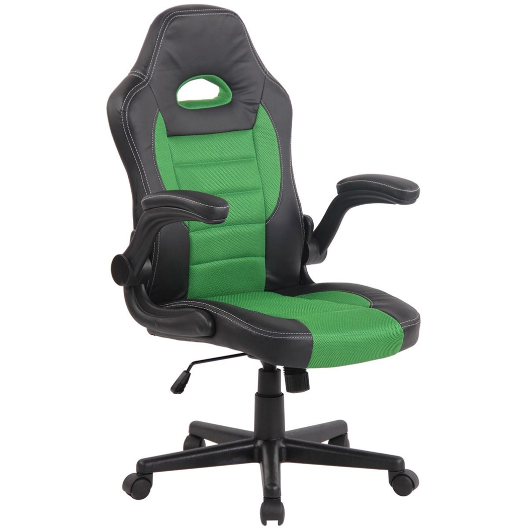 Krzesło Gamingowe LOTUS, składane podłokietniki, skóra i siatka oddychająca, kolor Zielony
