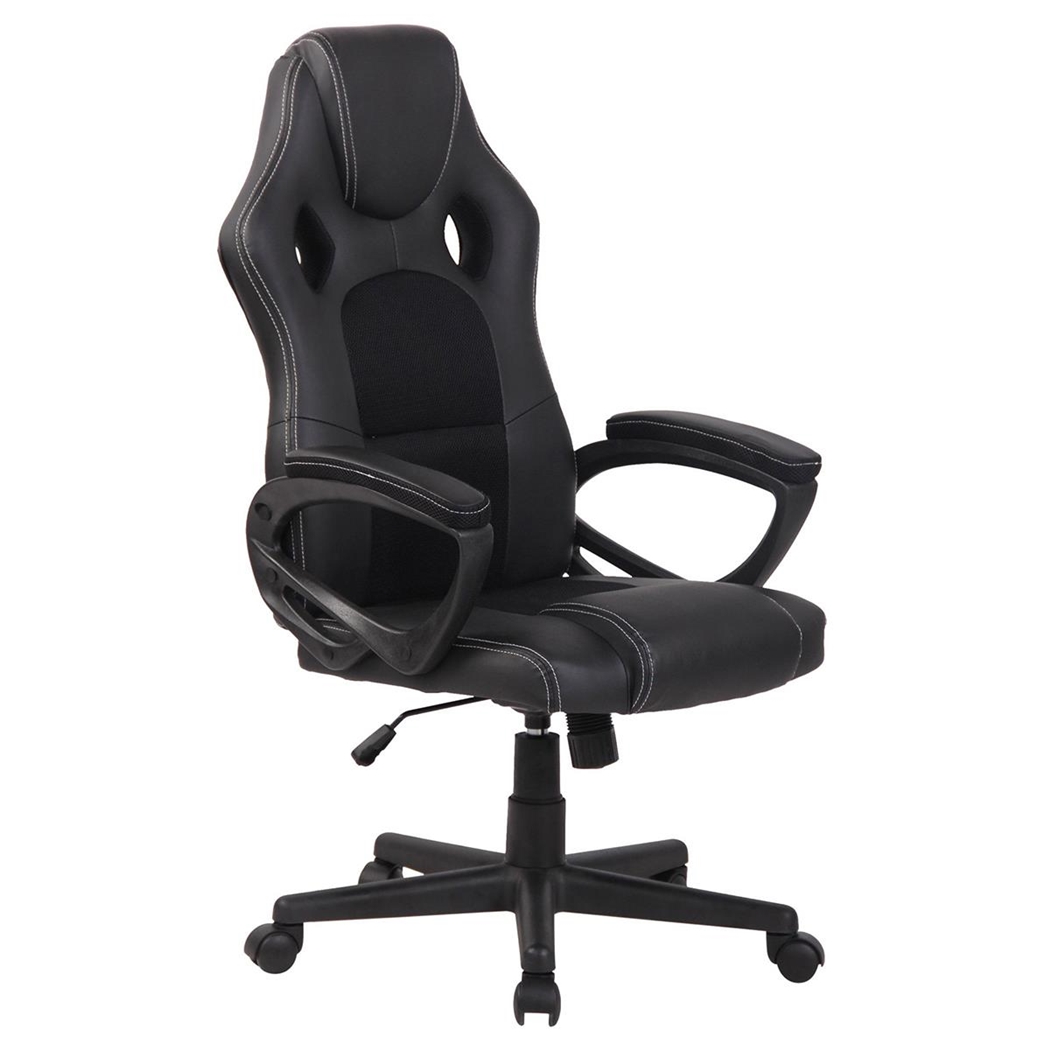 Krzesło Gamingowe MONTMELO, Efektowny Sportowy Design, Skóra i Tkanina, Kolor Czarny