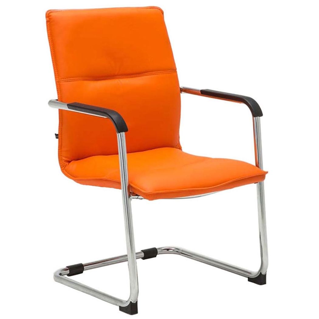 Krzesło Konferencyjne GOLIAT, Metalowy Stelaż, Gruba Tapicerka i Elegancki Design, Skóra kolor Pomarańczowy