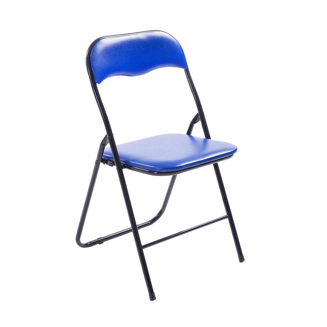 Krzesło Składane VINSON, Czarny Metalowy Stelaż, Skórzana Tapicerka, kolor Niebieski