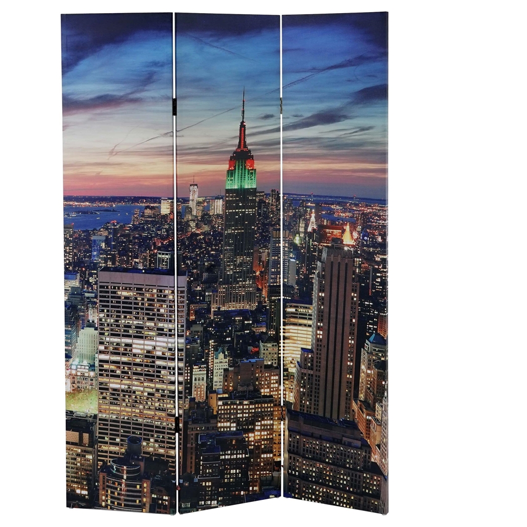 Parawan 3 panele LED CITY, 180x120x2,5 cm, Bardzo Praktyczny, Drewniany Stelaż