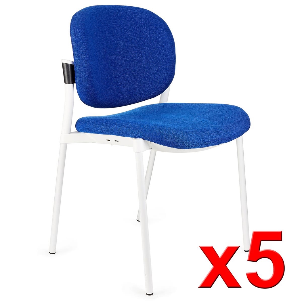 Zestaw 5 szt. Krzesła Konferencyjne ERIC TAPICEROWANE OPARCIE, Wygodne i Praktyczne, Sztaplowane, Kolor Niebieski