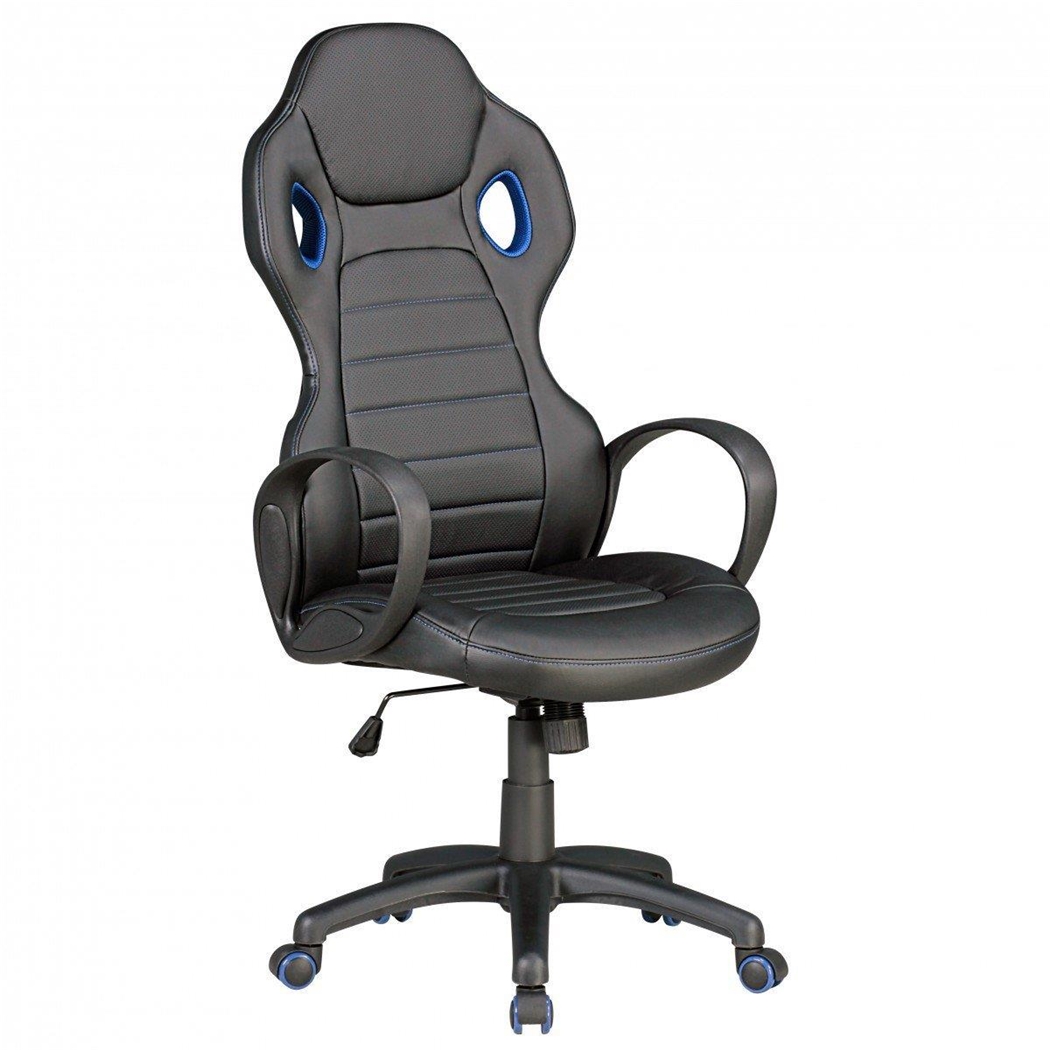 Krzesło Gamingowe TUCANA, Sportowy Design, Wysokie oparcie, Skóra kolor Czarno-Niebieski