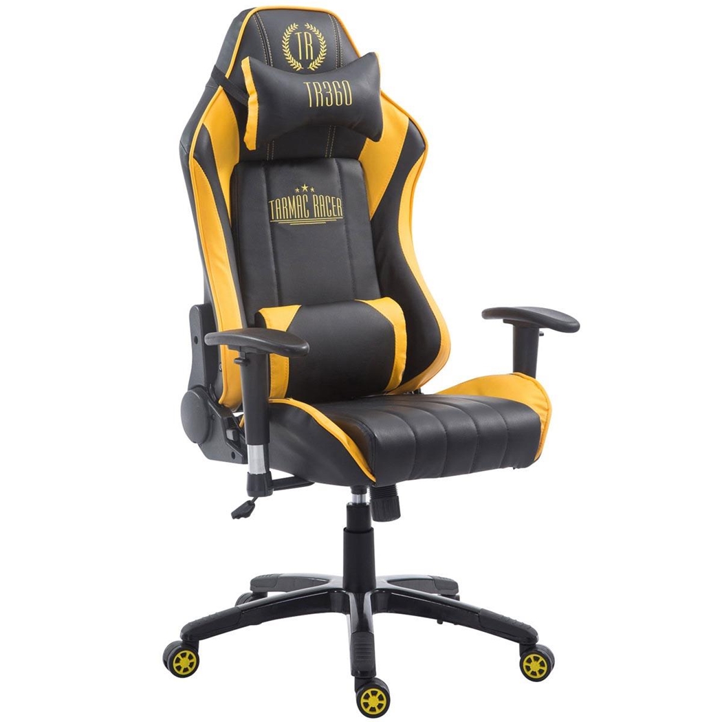 Krzesło Gamingowe TURBO, Odchylane Oparcie, Poduszki: Lędźwiowa i Szyjna, Czarno-Żółte