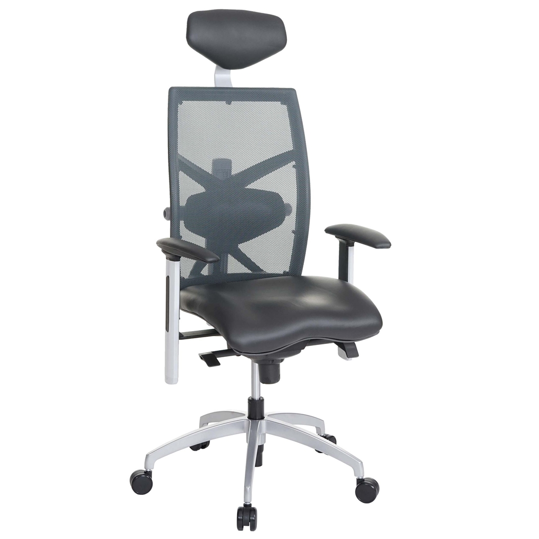 Krzesło Ergonomiczne NILO-TEC, 10, Duży Komfort, Skóra Naturalna i Oddychająca Siatka, Czarne