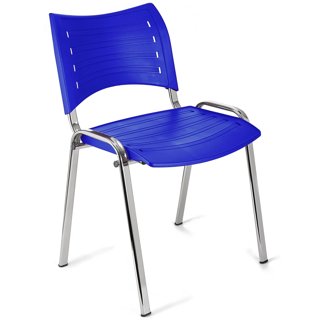 Krzesło Konferencyjne ELVA, Sztaplowane i Bardzo Praktyczne, Wysoka Jakość, Kolor Niebieski i Chromowane Nogi