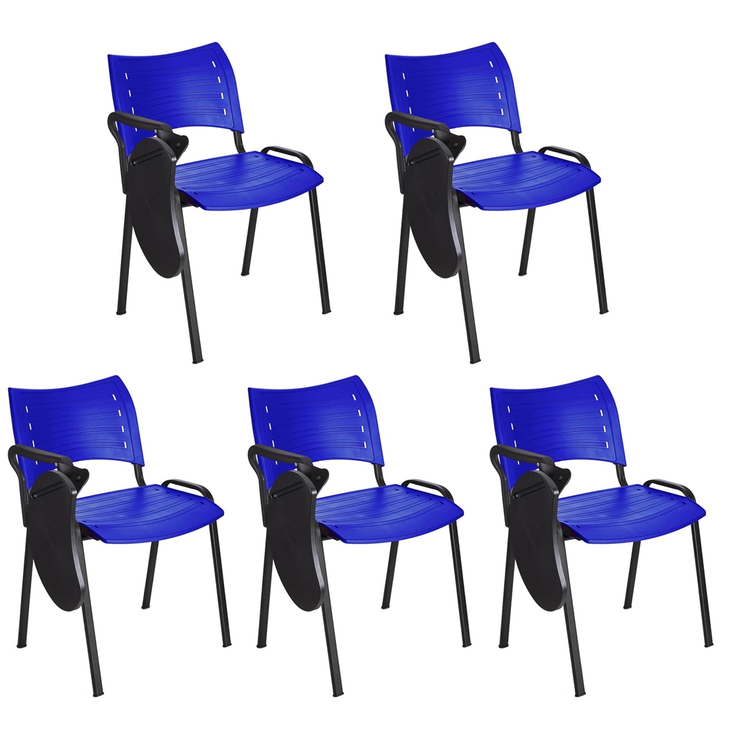Zestaw 5 szt. Krzesła Konferencyjne ELVA Z PULPITEM, Sztaplowane i Praktyczne, Czarne Nogi, Kolor Niebieski