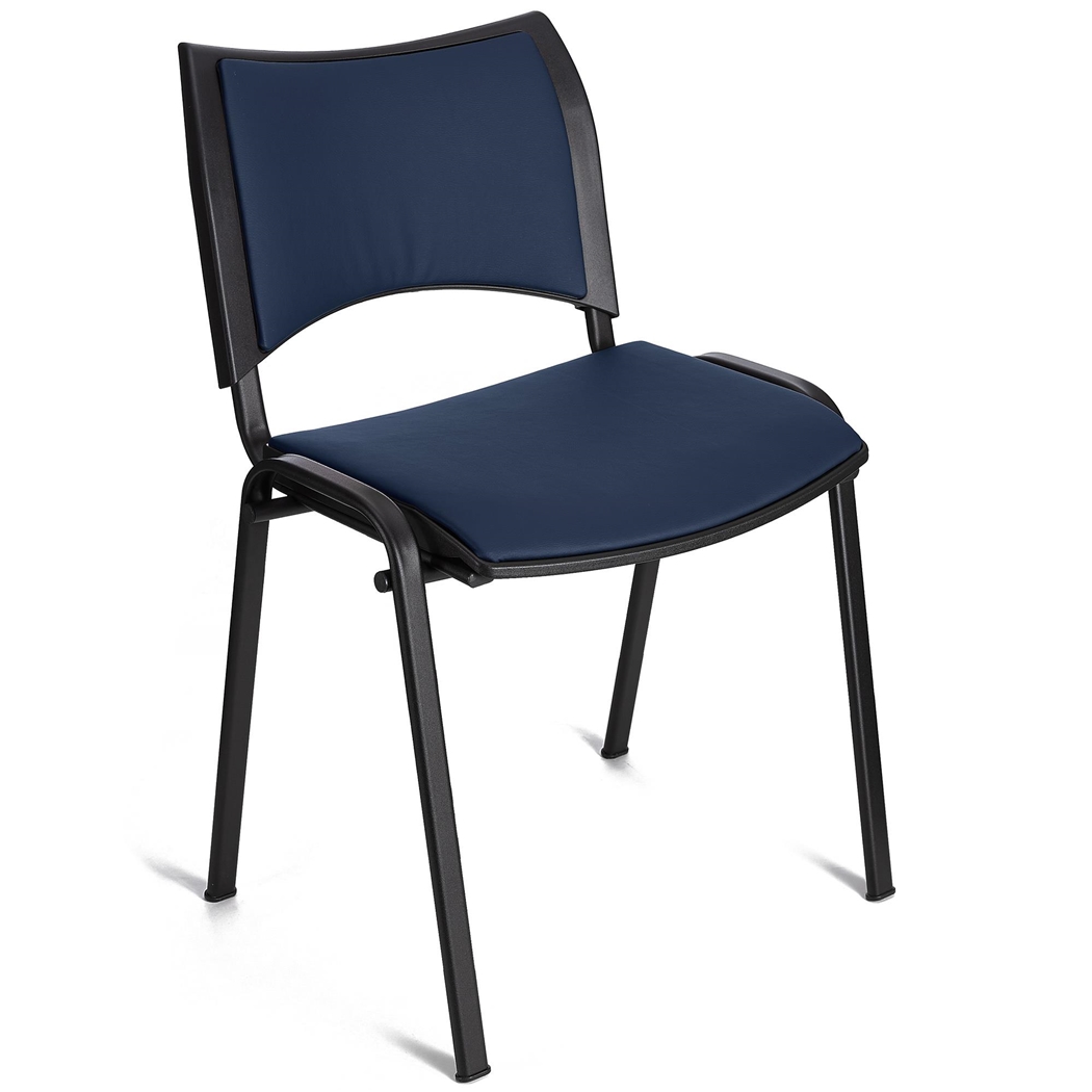 Krzesło Konferencyjne ROMEL SKÓRA, Wygodna Wyściółka, Sztaplowane, Czarne Nogi, Niebieskie