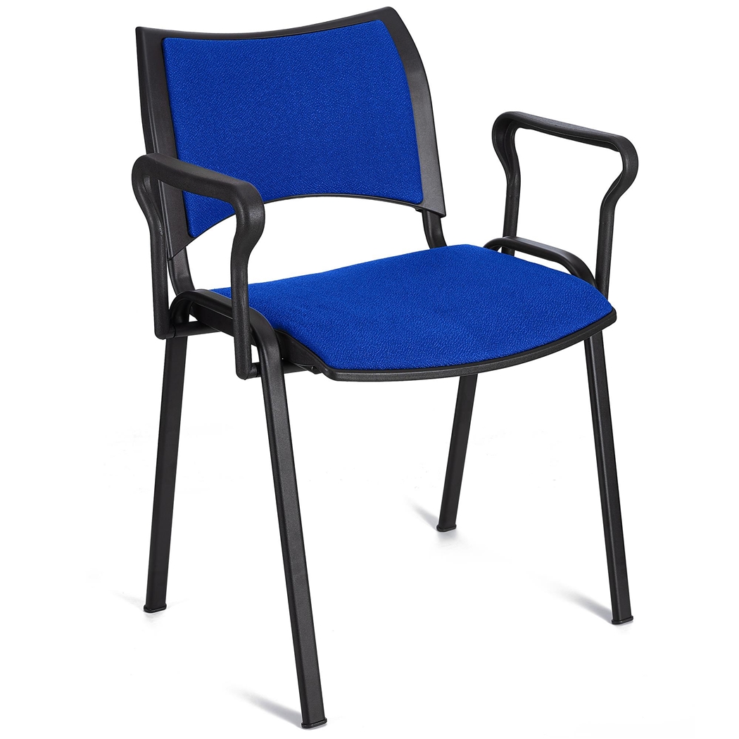 Krzesło Konferencyjne ROMEL Z PODŁOKIETNIKAMI, Sztaplowane, Czarne Nogi, Tkanina, Niebieskie
