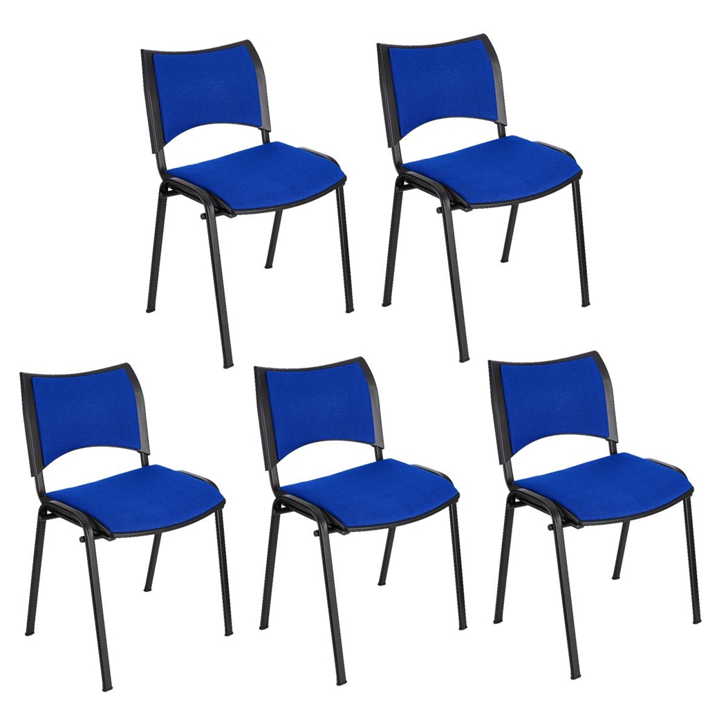 Zestaw 5 szt. Krzesło Konferencyjne ROMEL, Sztaplowane, Czarne Nogi, Tkanina, Niebieskie