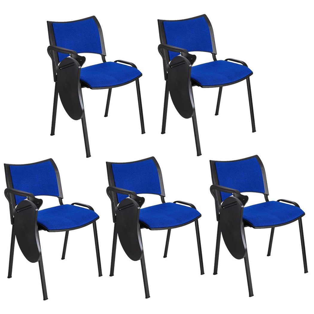 Zestaw 5 szt. Krzesło Konferencyjne ROMEL Z PULPITEM, Sztaplowane, Czarne Nogi, Tkanina, Niebieskie