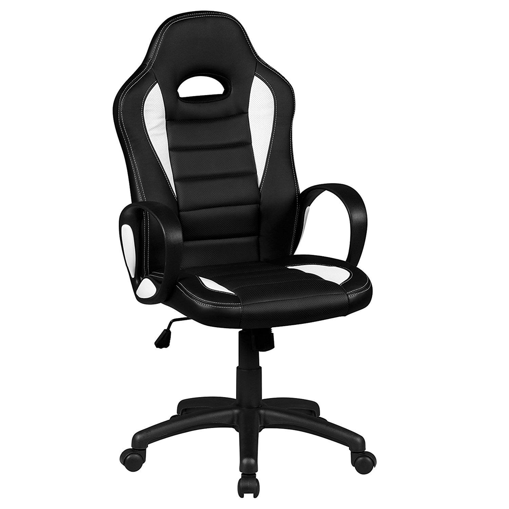 Krzesło Gamingowe HILM, Sportowy Design, Duży Komfort, Skóra, Czarno-Białe