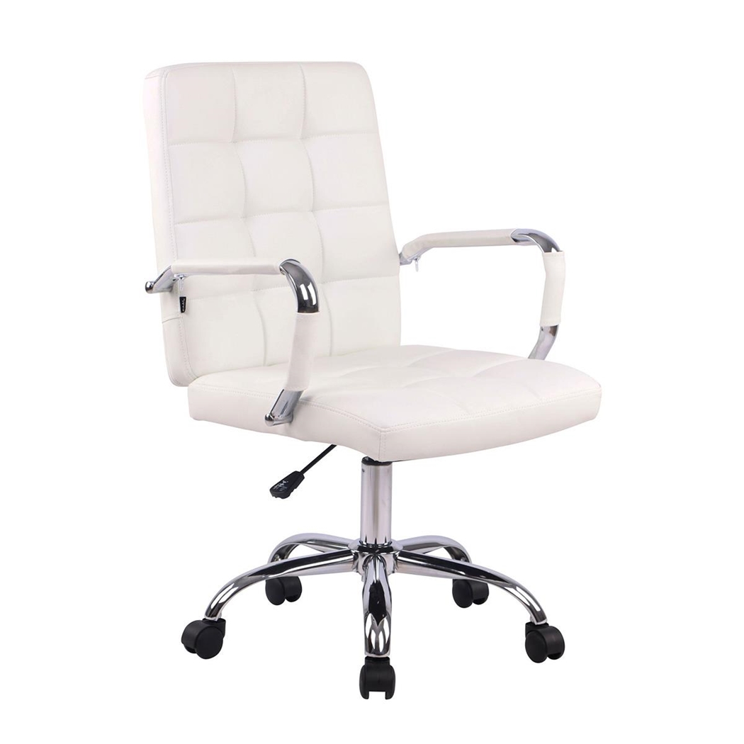 Krzesło Biurowe DELAN, Miękkie Obicie, Metalowa Podstawa, Skórzana Tapicerka kolor Biały