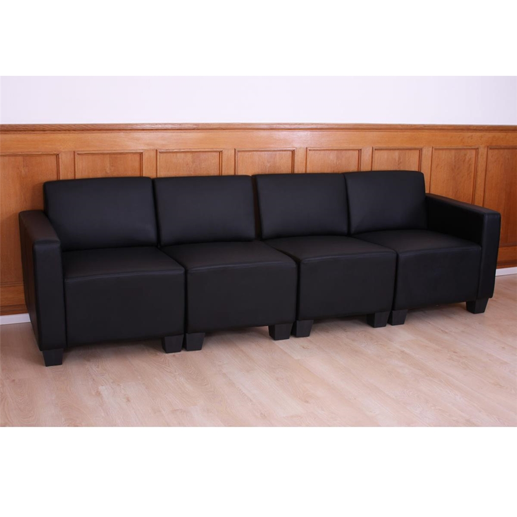 Sofa Modułowa 4-osobowa LONY, Gruba Wyściółka, Ekskluzywny Design, Skóra, Czarna