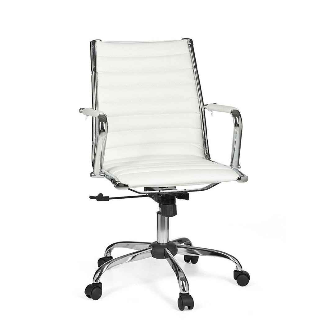 Krzesło Biurowe GREF, Metalowy Stelaż, Piękny Design, Biała Skóra