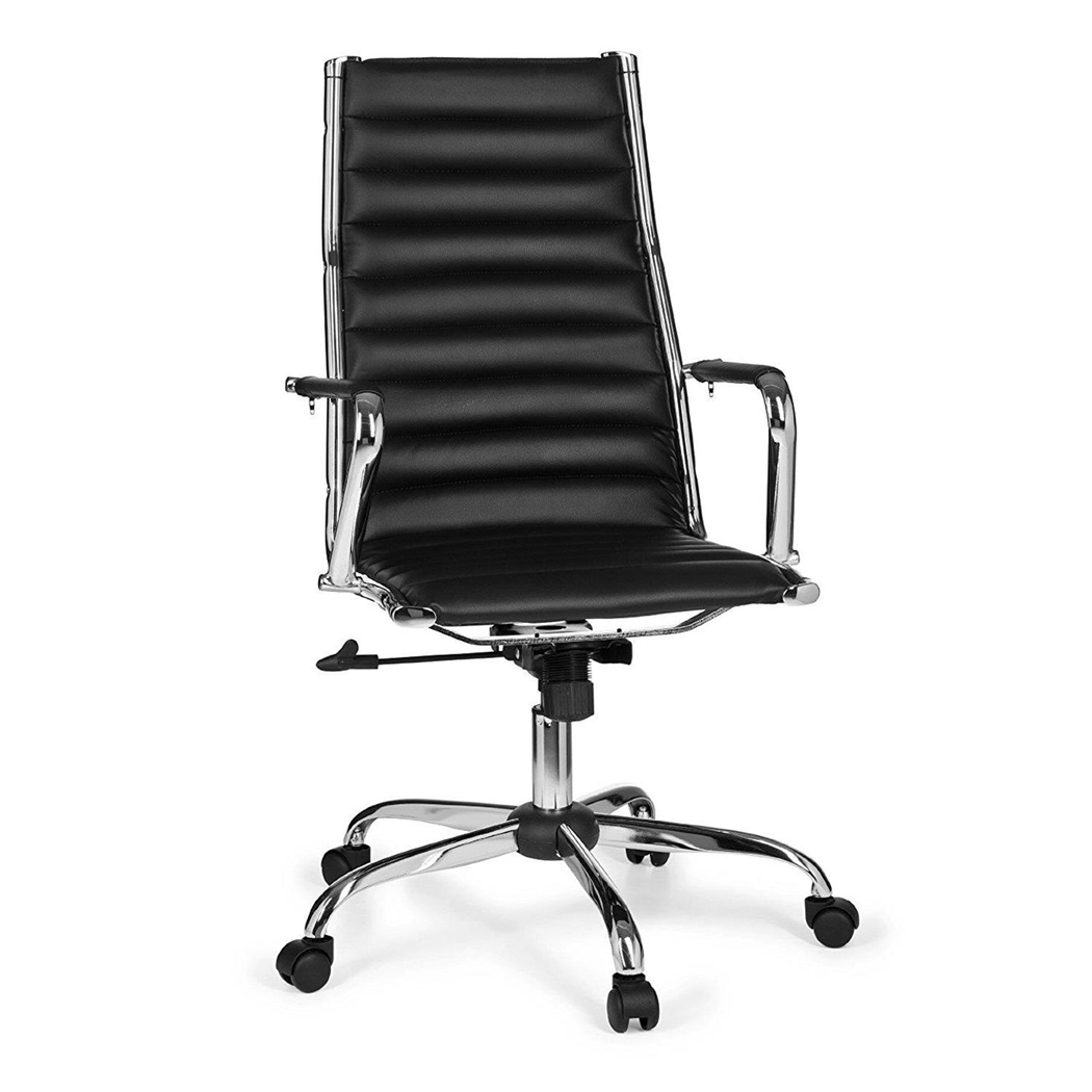 Krzesło Biurowe GREF, Wysokie Oparcie, Metalowy Stelaż, Piękny Design, Czarna Skóra