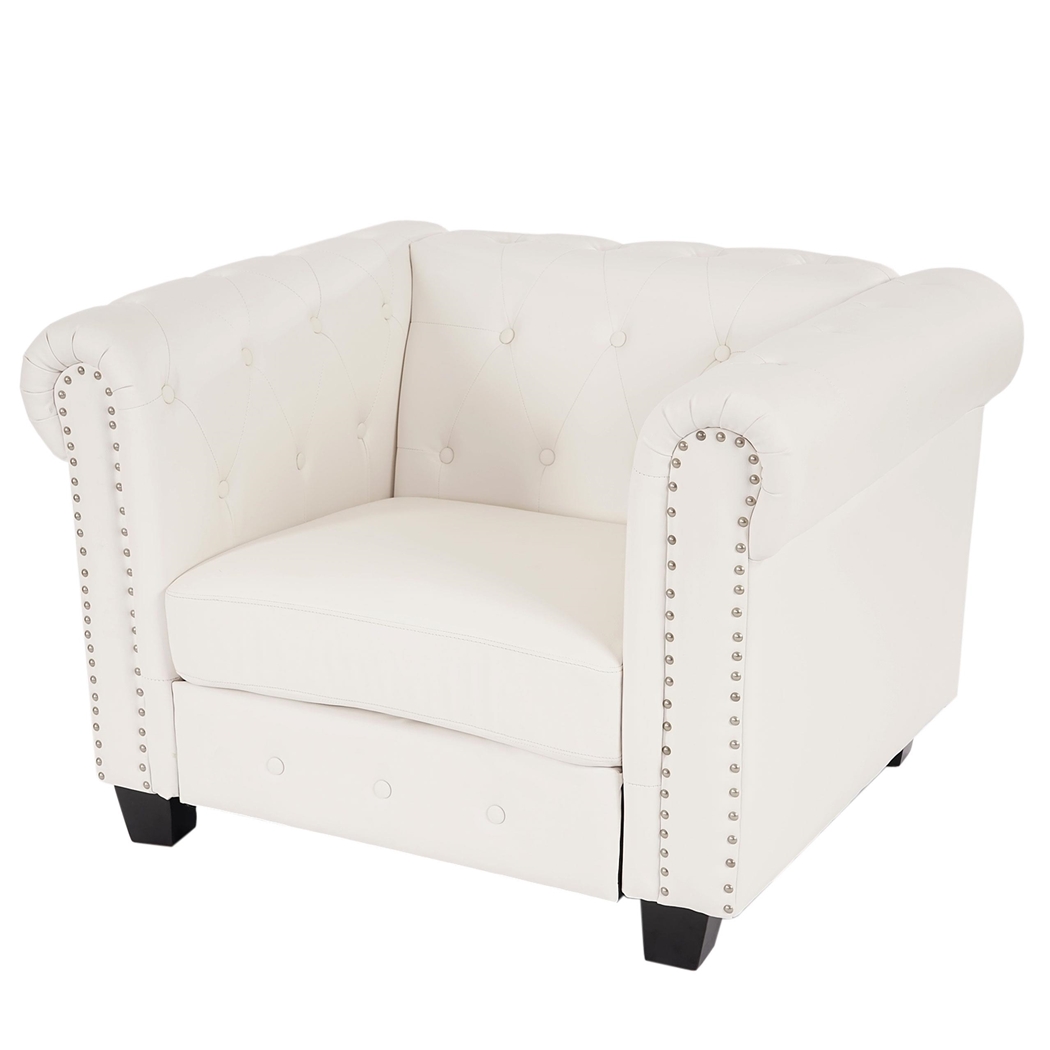 Sofa 1-osobowa CHESTER, Klasyczny i Elegancki Design, Skóra, Kwadratowe Nóżki, Kolor Biały