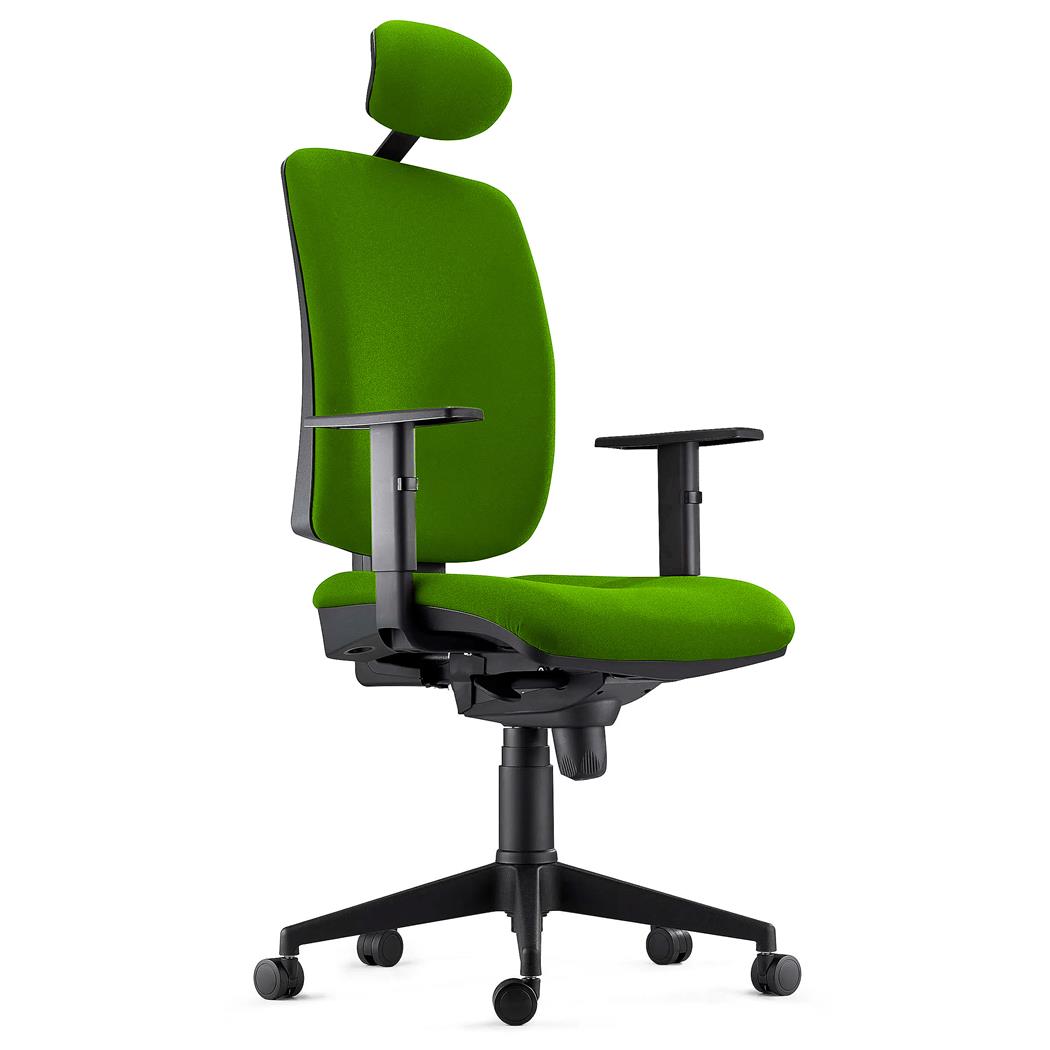 Fotel Biurowy Ergonomiczny PIERO, Tkanina kolor Zielony, Zagłówek i Regulowane Podłokietniki