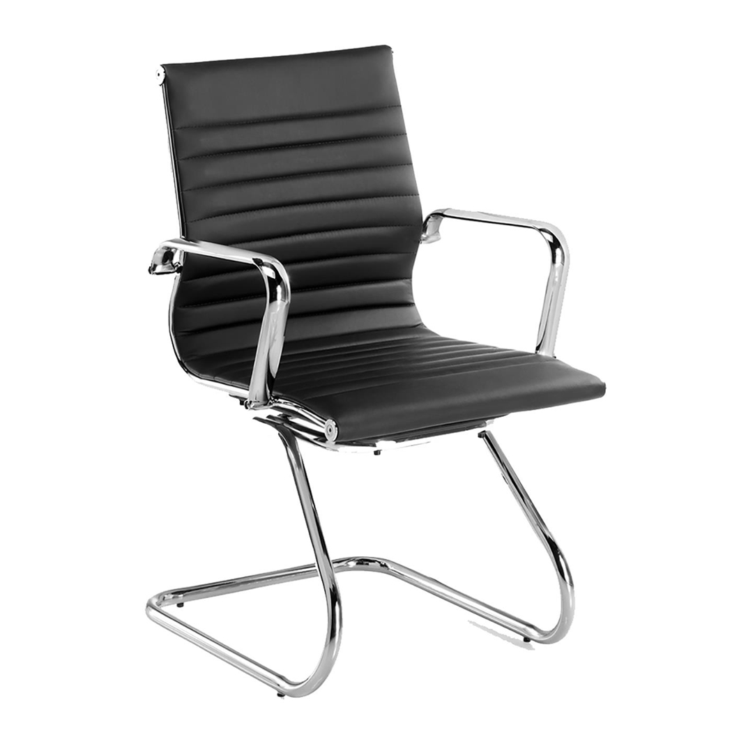 Krzesło Konferencyjne DORIS V, Stelaż ze Stali Chromowanej, Elegancki Design, Skórzane Czarne