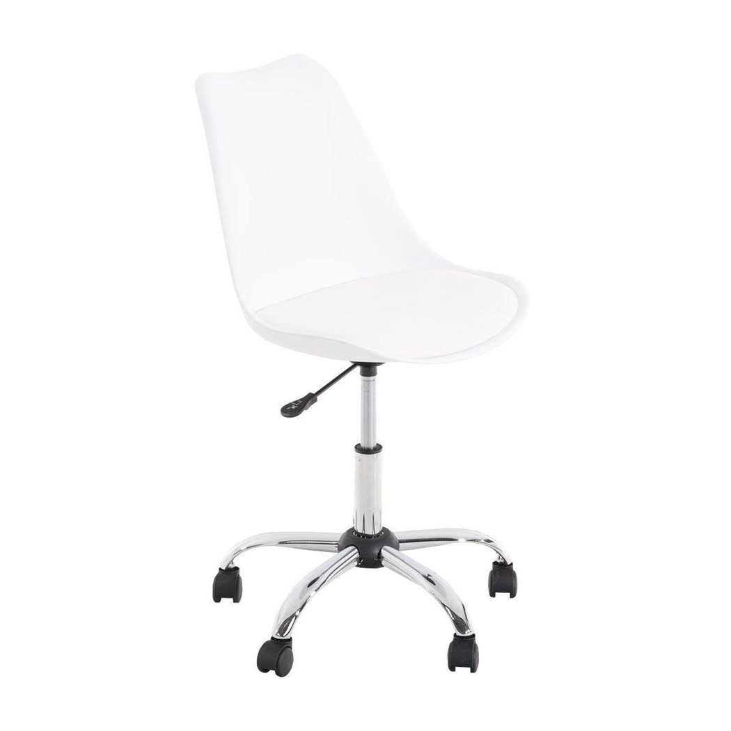 Krzesło Obrotowe BAREN, Metalowa Podstawa, Plastykowe Oparcie, Siedzisko Skóra, Białe