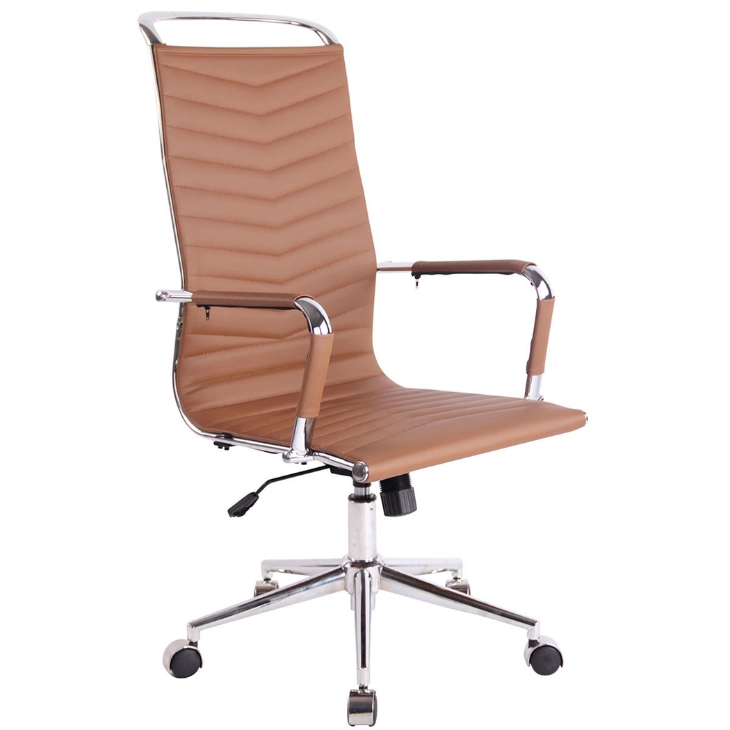 Krzesło Biurowe SIGRID, Elegancki Design, Wysokie Oparcie, Skórzane, Brązowe