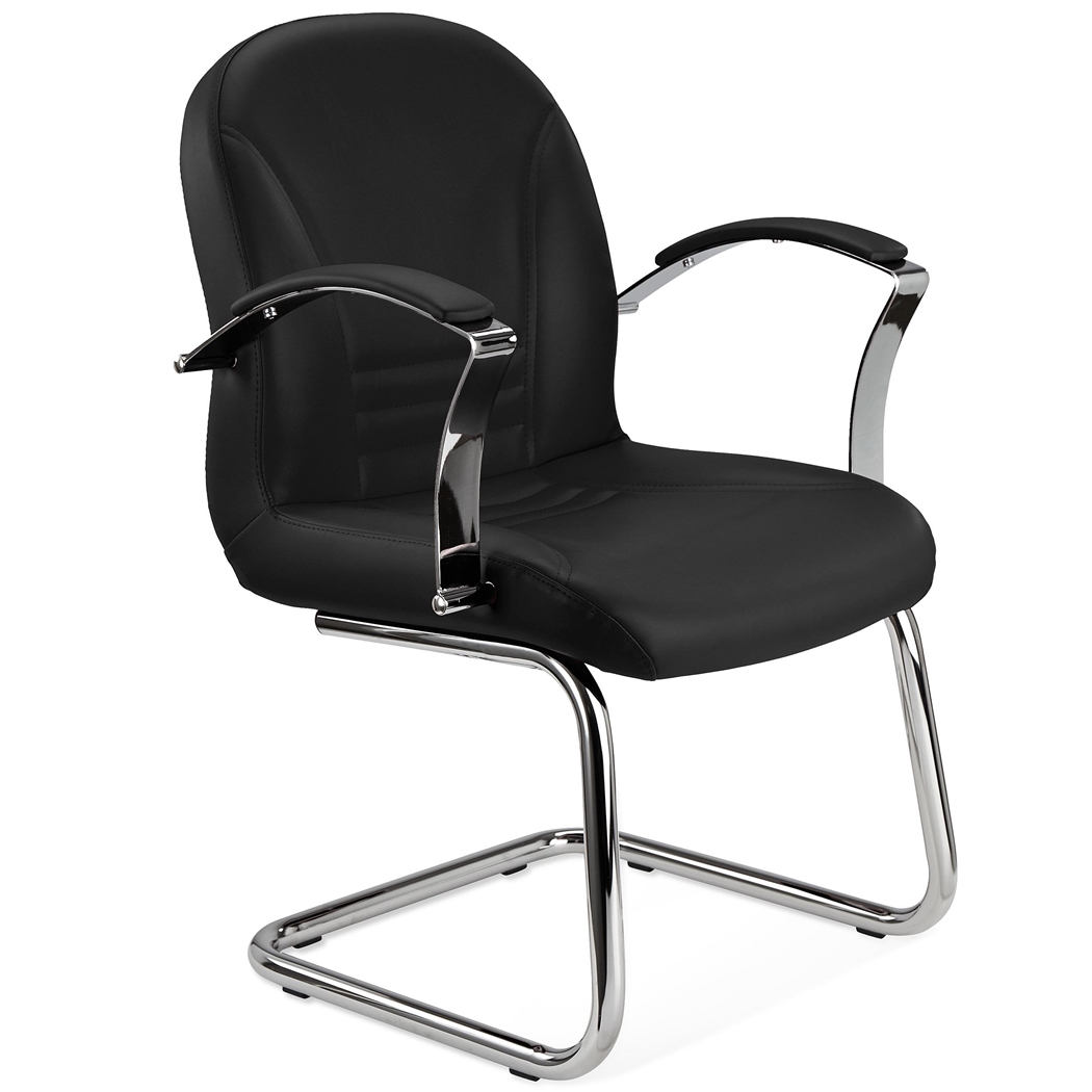 Krzesło Konferencyjne CANCUN, Elegancki Design, Metalowy Stelaż, Czarna Skóra