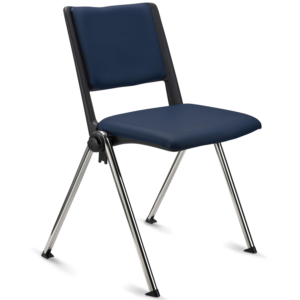 Krzesło Konferencyjne CARINA, Sztaplowane, Haczyki do Łączenia, Chromowane Nogi i Niebieska Skóra