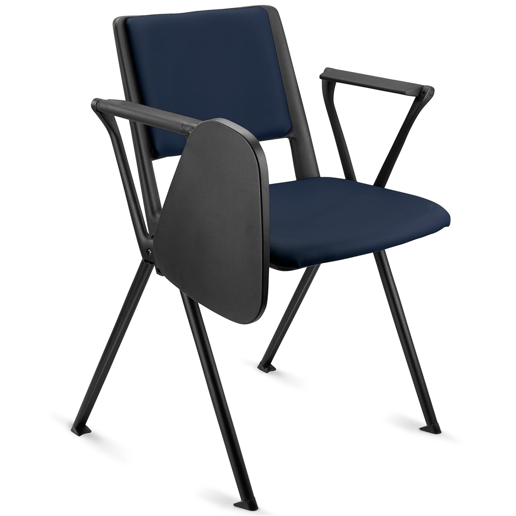 Krzesło Konferencyjne CARINA Z PULPITEM, Sztaplowane, Haczyki do Łączenia, Czarne Nogi i Niebieska Skóra