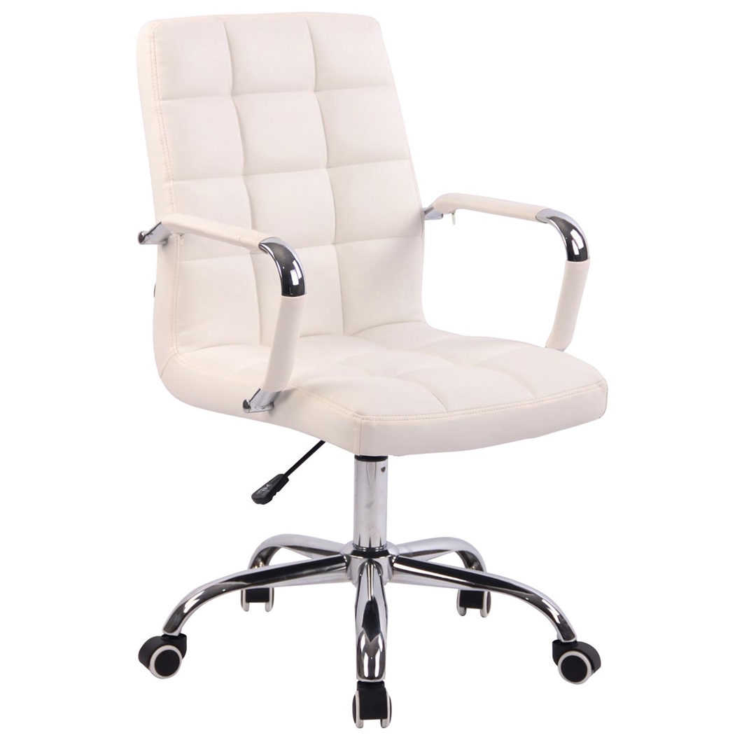 Krzesło Biurowe DELAN PRO, Miękkie Obicie, Metalowa Podstawa, Skórzana Tapicerka kolor Biały