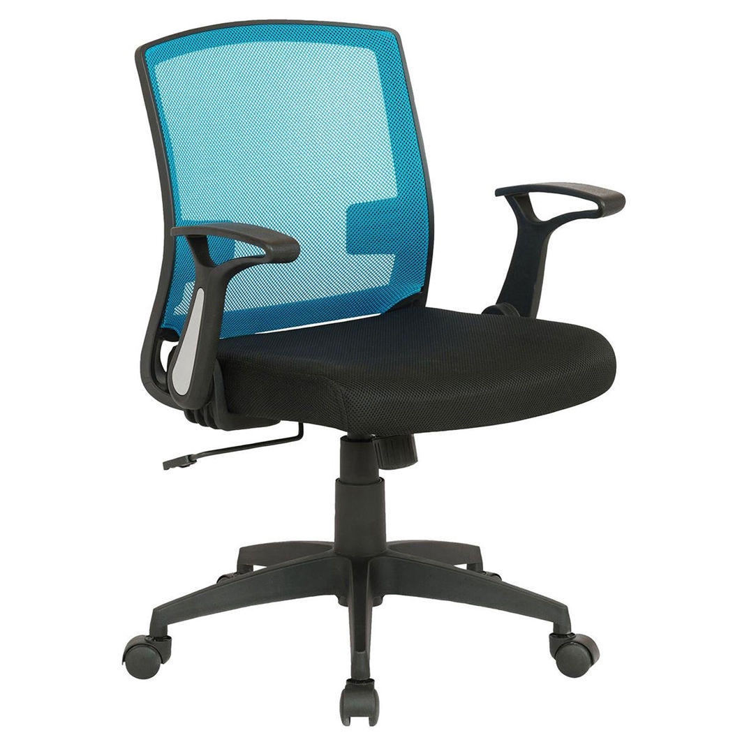 Krzesło Biurowe POLINEZJA, Składane Podłokietniki, Oddychająca Siatka i Tkanina, kolor Niebieski