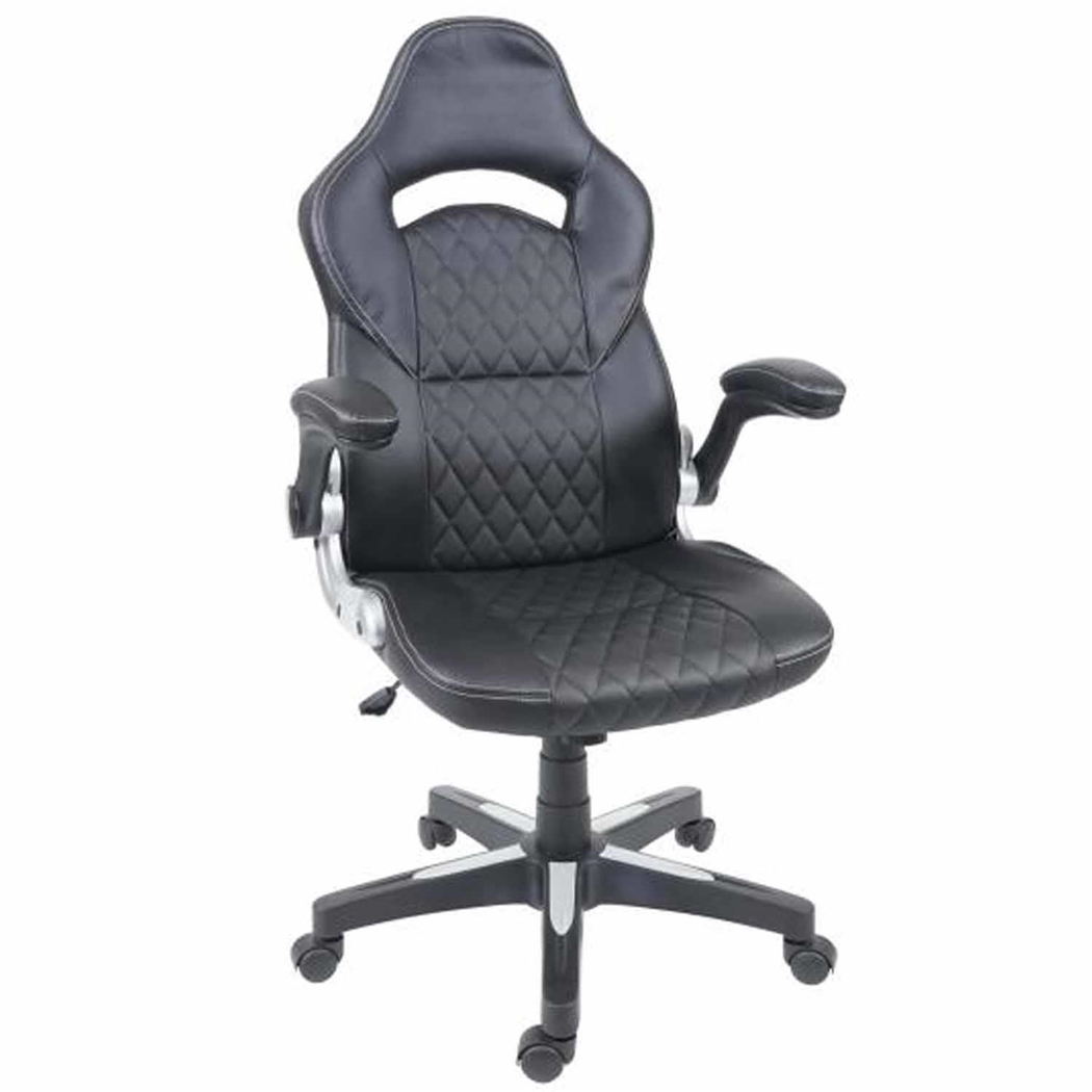 Krzesło Gamingowe PONS, Sportowy Design, Składane Podłokietniki, Skóra kolor Czarny