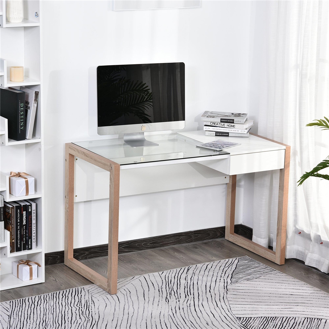 Biurko komputerowe MICHIGAN, 120x60x75 cm, Ekskluzywny Design, Szkło i Drewno, kolor Biały