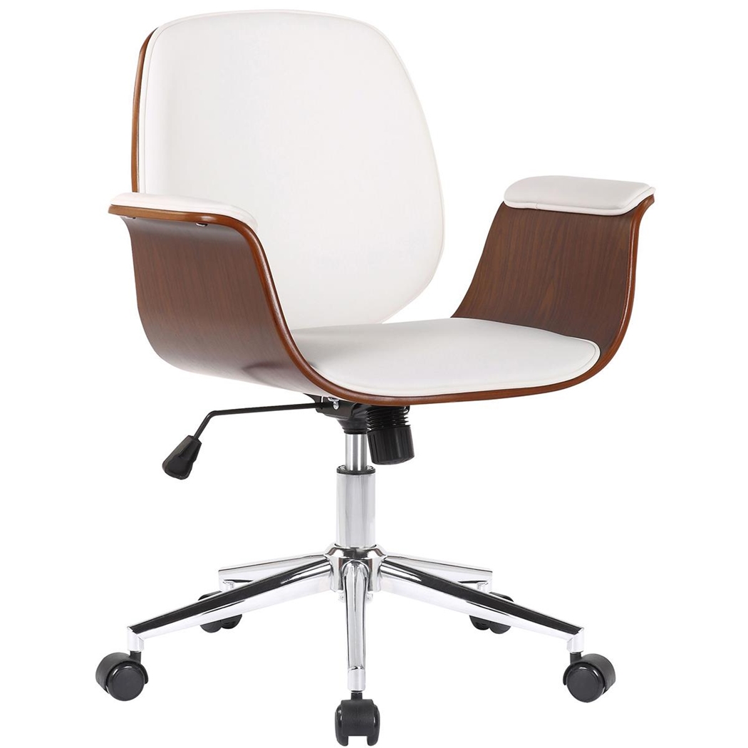 Krzesło Biurowe HAWAI, Elegancki Design, Drewno Orzech i Skóra kolor Biały