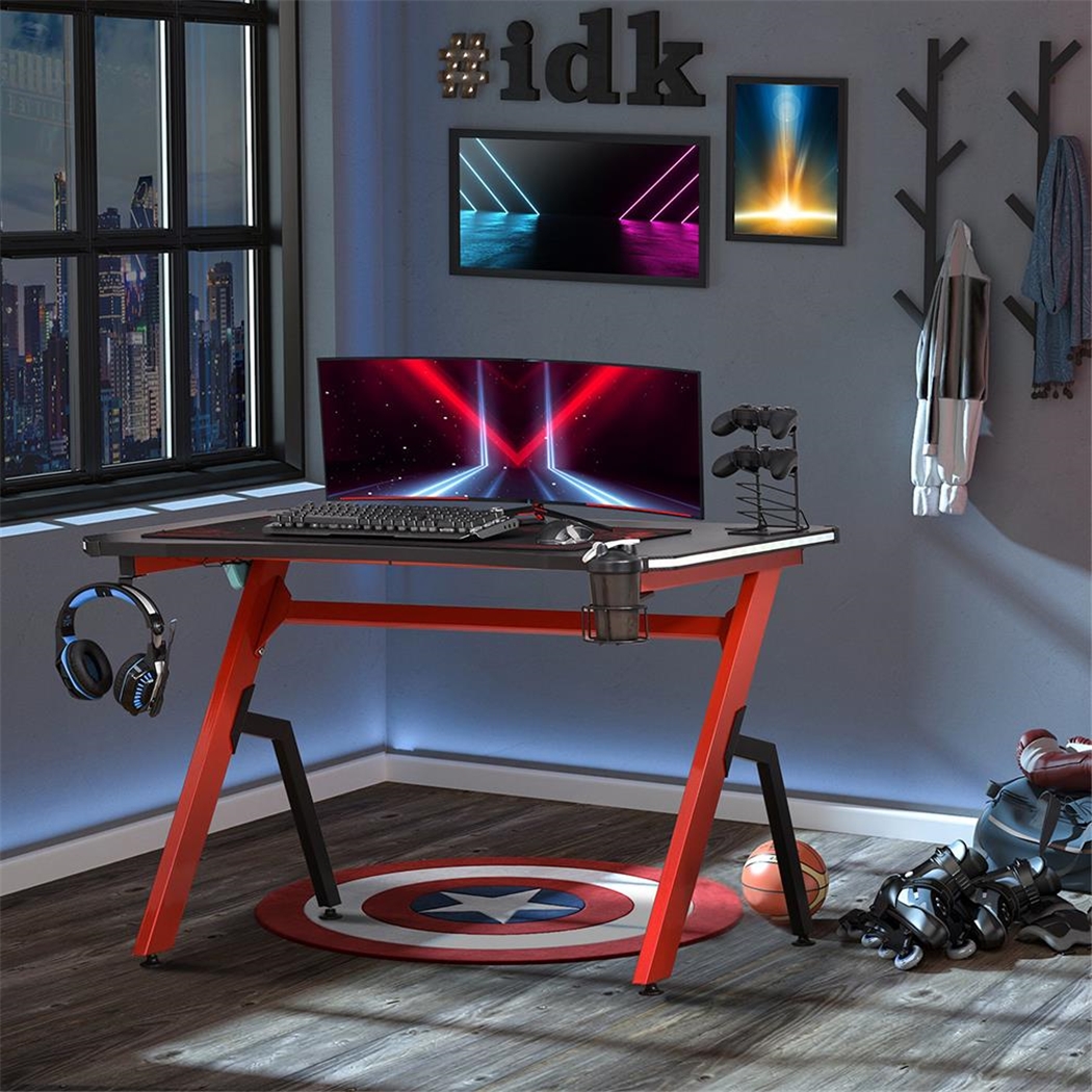 Biurko Gamingowe ALEXIS LED, 120x66x76 cm, Maksymalna Trwałość, kolor Czarny i Czerwony