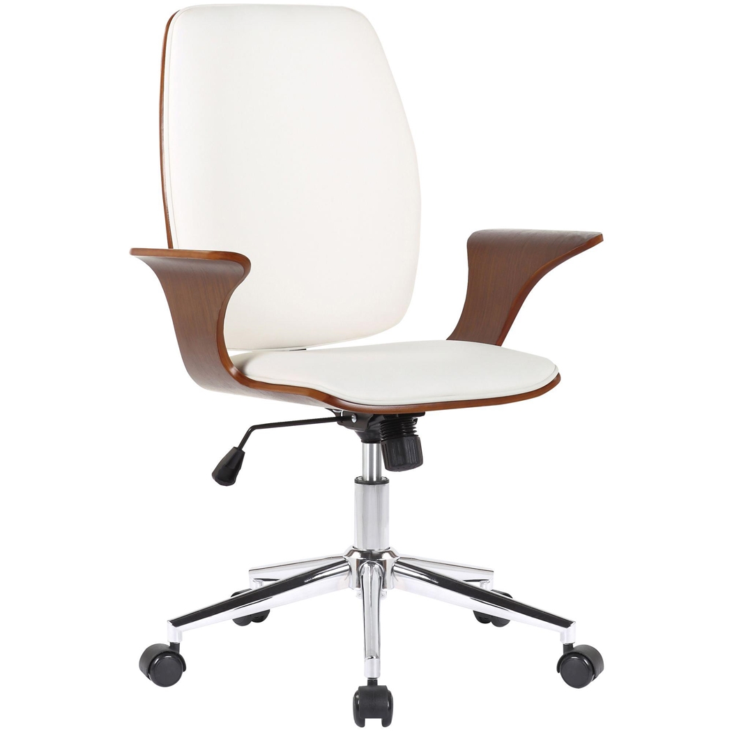 Krzesło Biurowe BOMBAI, Elegancki Design, Metalowa Podstawa, Drewno kolor Orzech i Skóra kolor Biały