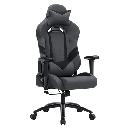 Krzesło Gamingowe SPYDER, Odchylane Oparcie, Poduszki Lędźwiowa i Szyjna, Tkanina, kolor Szary i Czarny