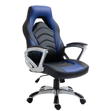Krzesło Gamingowe ALPHA, Sportowy Design, Odchylane Oparcie, Skóra kolor Czarno-Niebieski