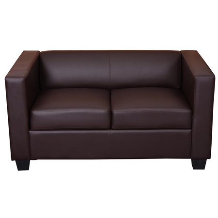 Sofa 2-osobowa BASILIO, Elegancki Design, Duży Komfort, Skóra, Kolor Brązowy