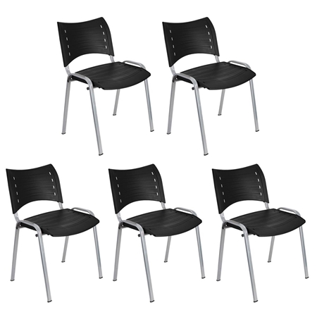 Zestaw 5 szt. Krzesła Konferencyjne ELVA, Sztaplowane i Bardzo Praktyczne, Wysoka Jakość, Czarne i Szare Nogi