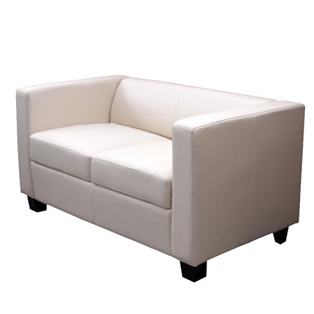 Sofa 2-osobowa BASILIO, Elegancki Design, Duży Komfort, Skóra, Kolor Kremowy