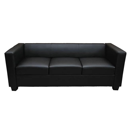 Sofa 3-osobowa BASILIO, Elegancki Design, Duży Komfort, Skóra, Kolor Czarny