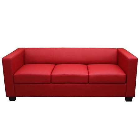 Sofa 3-osobowa BASILIO, Elegancki Design, Duży Komfort, Skóra, Kolor Czerwony