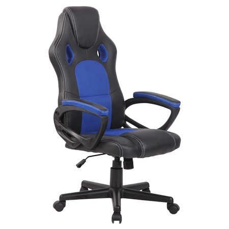 Krzesło Gamingowe MONTMELO, Efektowny Sportowy Design, Skóra i Tkanina, Kolor Czarno-Niebieski